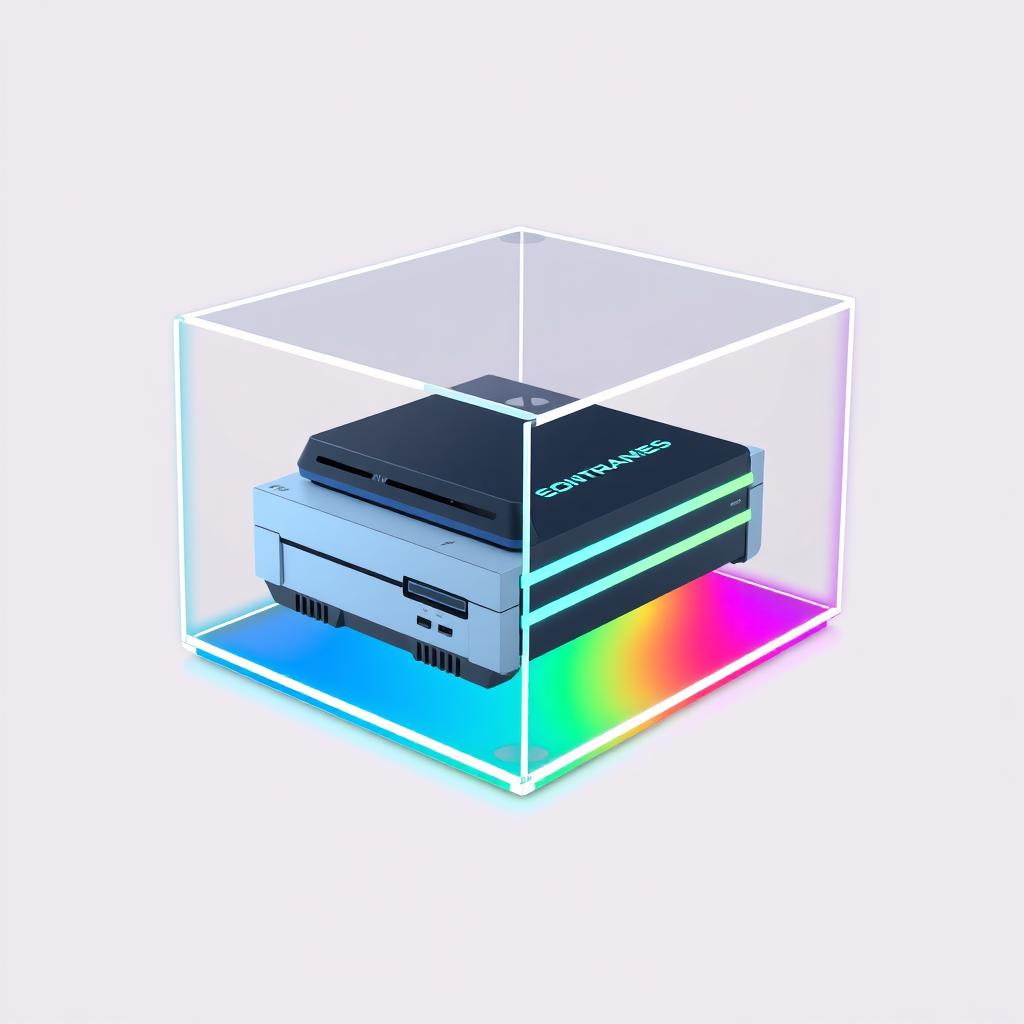 A logo design for a modular acrylic display and storage solution for video game consoles, specifically targeting male gamers and retro game collectors aged 40-60
