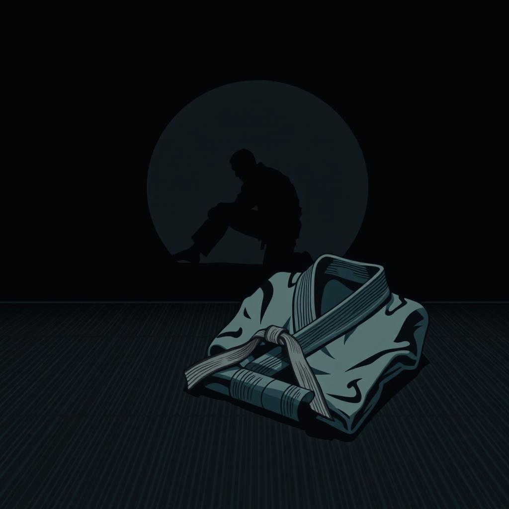 An artistic representation of a Jiu-Jitsu scene, featuring a dark tatami mat