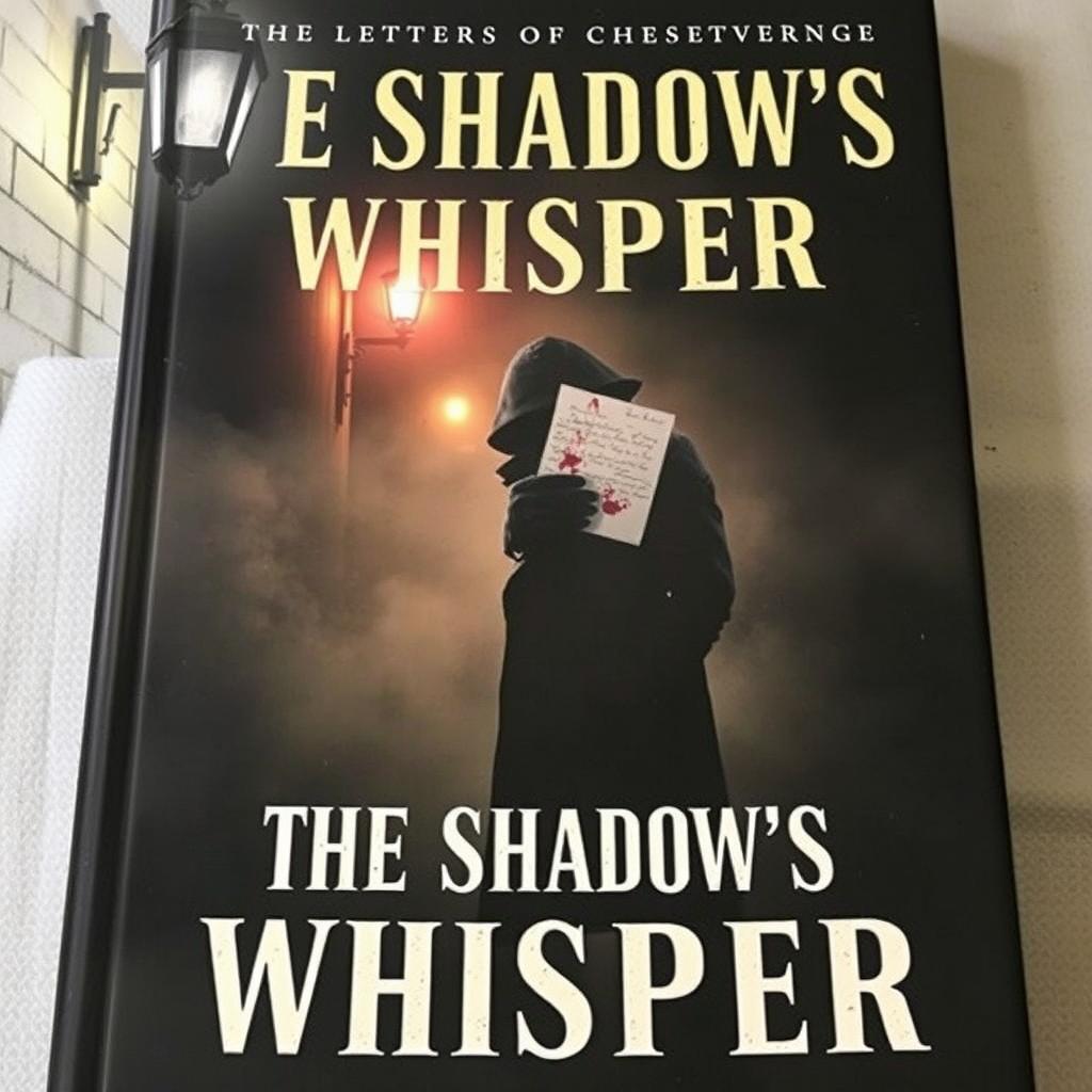 A captivating book cover titled 'The Shadow's Whisper', set in a dark alleyway illuminated by a single flickering streetlight