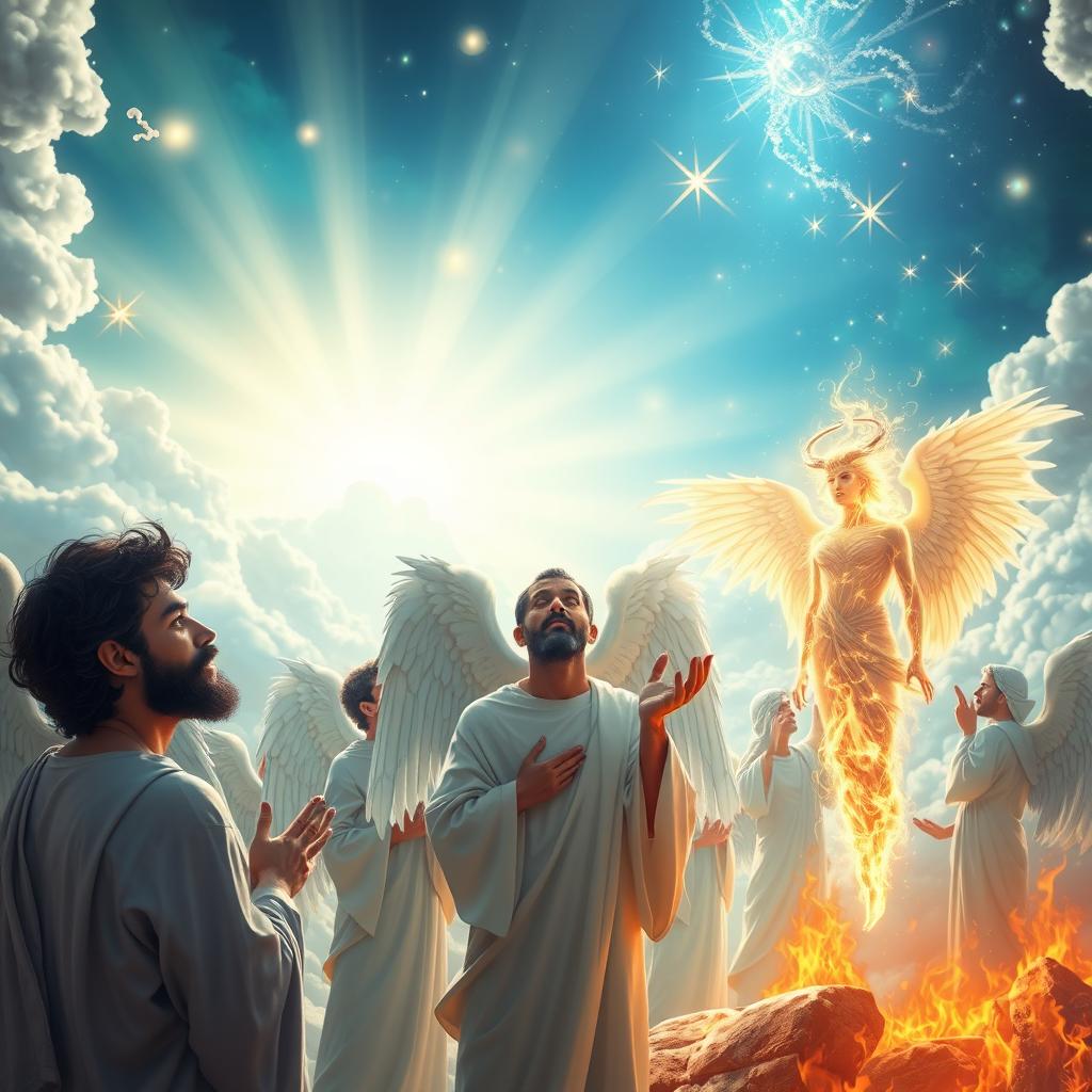 A scene depicting the realm before the creation of the world, illustrating a heavenly landscape filled with blessings and glorious light