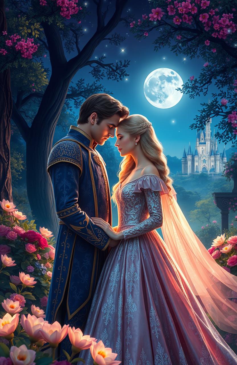 A romantic scene depicting a prince and princess who are deeply in love yet belong to rival kingdoms