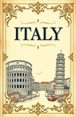 A vintage-style book cover featuring the title "ITALY" in elegant, bold typography