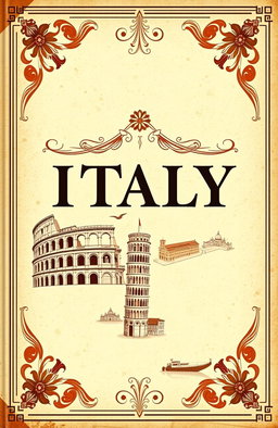 A vintage-style book cover featuring the title "ITALY" in elegant, bold typography