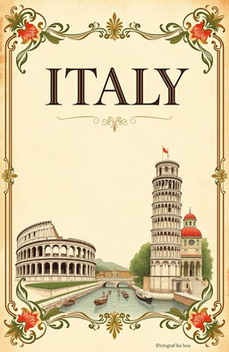 A vintage-style book cover featuring the title "ITALY" in elegant, bold typography