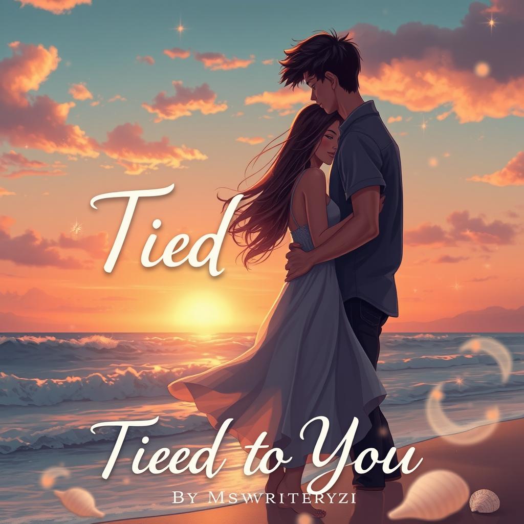 A mesmerizing book cover for ‘Tied to You’ by Mswriteryzi, inspired by the visual charm of Wattpad stories like ‘Chasing the Sun’ and ‘Taming the Waves,’ yet crafted in a distinctive style