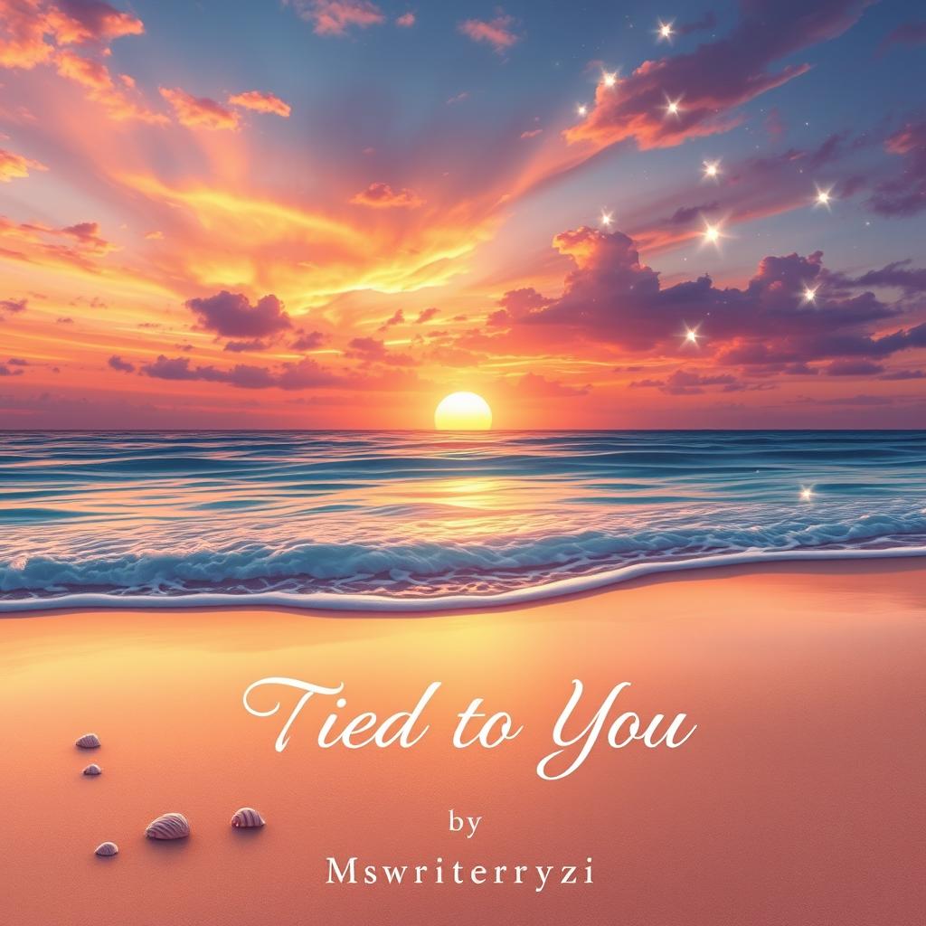 An enchanting book cover for ‘Tied to You’ by Mswriteryzi, inspired by the visual aesthetic of Wattpad stories such as ‘Chasing the Sun’ and ‘Taming the Waves,’ but designed without any human figures