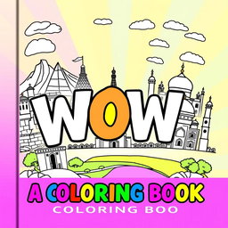 An engaging and colorful book cover for a coloring book titled 'WOW'