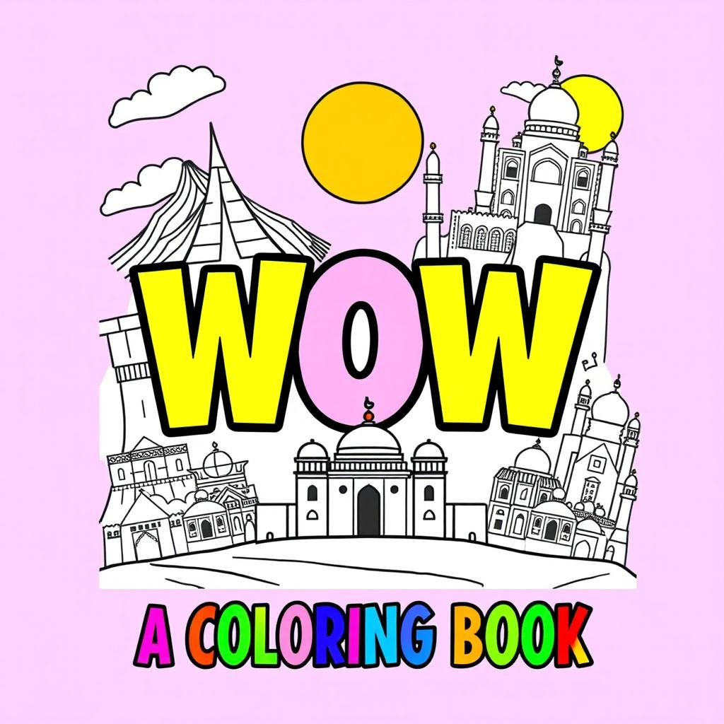 An engaging and colorful book cover for a coloring book titled 'WOW'