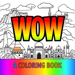 An engaging and colorful book cover for a coloring book titled 'WOW'