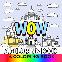 An engaging and colorful book cover for a coloring book titled 'WOW'