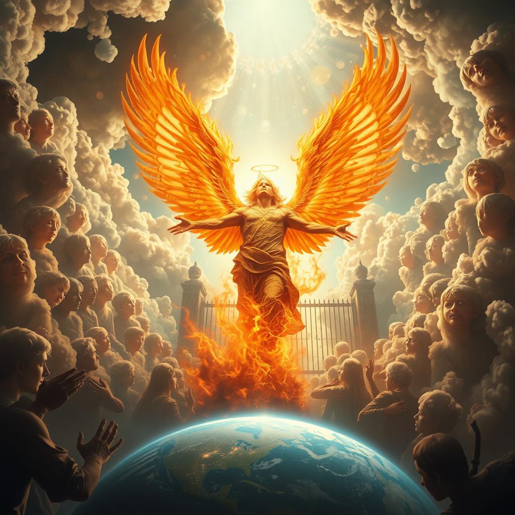 An epic scene depicting the fall of Azazil, an angel created from fire, originally revered in the celestial realm