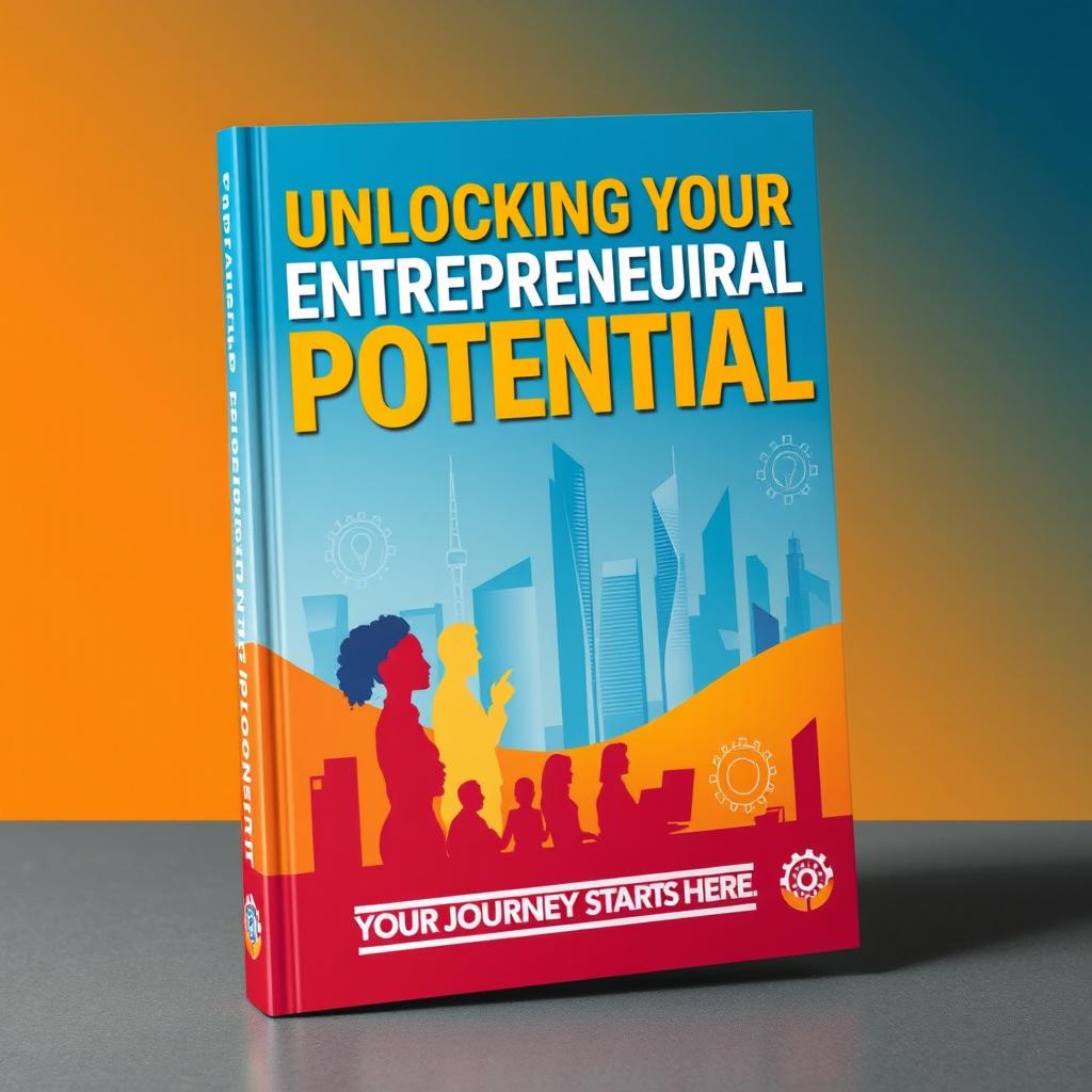 A captivating book cover for an entrepreneurship program titled "Unlocking Your Entrepreneurial Potential"