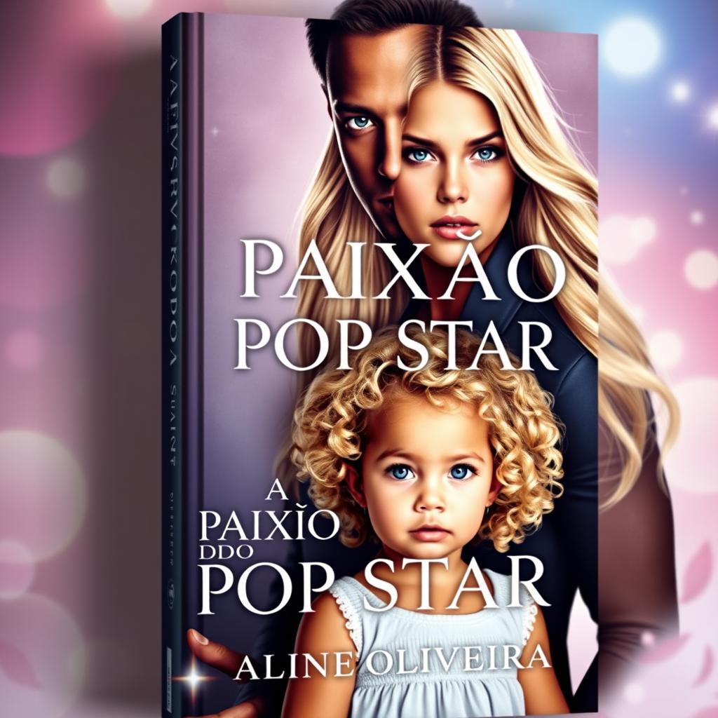 A captivating book cover featuring a stunning blonde girl, 18 years old, with long hair and sparkling blue eyes