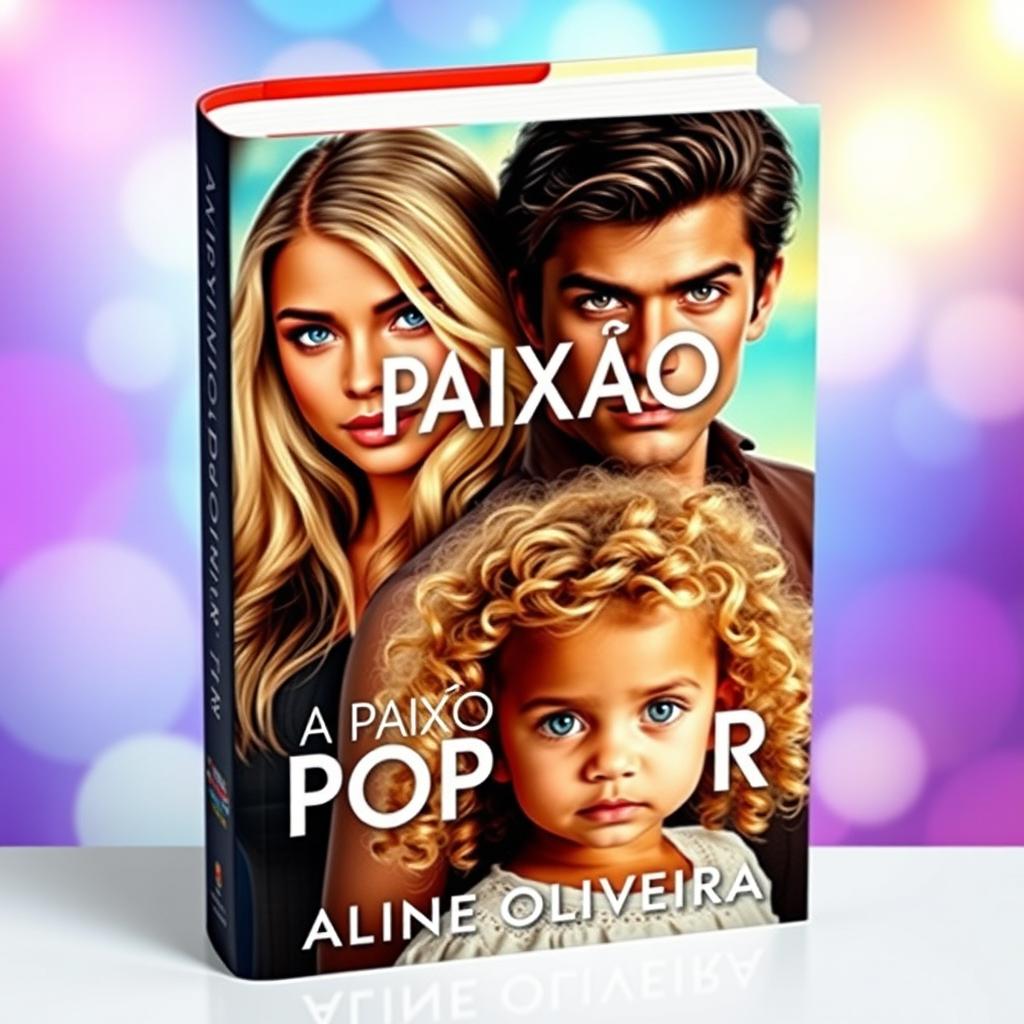 A captivating book cover featuring a beautiful 18-year-old blonde girl with long hair and striking blue eyes, standing next to a stunning 25-year-old dark-haired man with alluring eyes and an athletic build, who is a famous singer