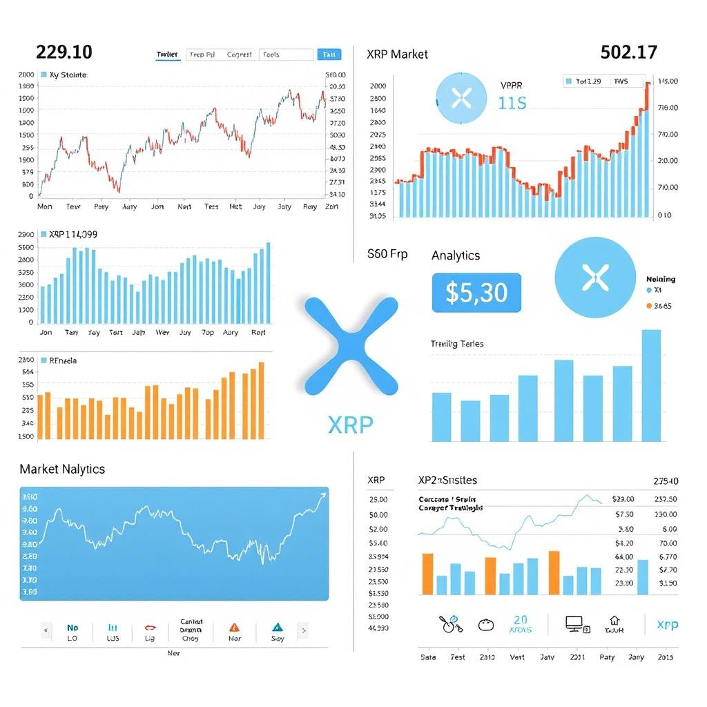 A detailed and visually appealing representation of cryptocurrency analytics focusing specifically on XRP, set against a lighter background