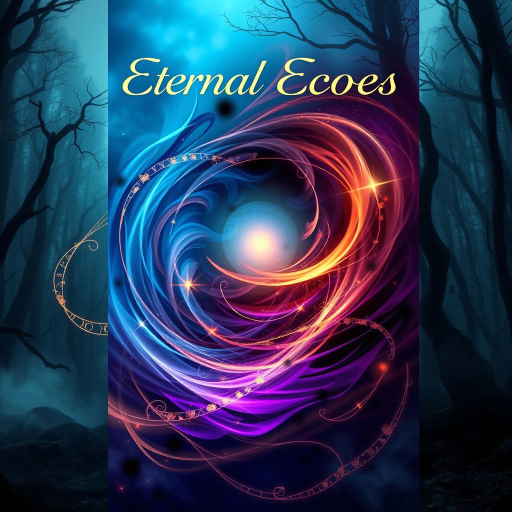 The cover for 'Eternal Echoes' features an abstract representation of time and emotion without any characters
