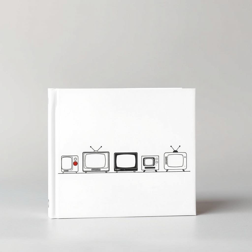 A minimalist book cover design illustrating the historical evolution of the television set up to the 1960s
