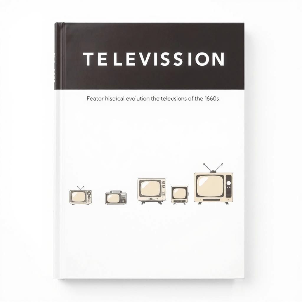A minimalist book cover design that showcases the historical evolution of the television set from its inception to the 1960s