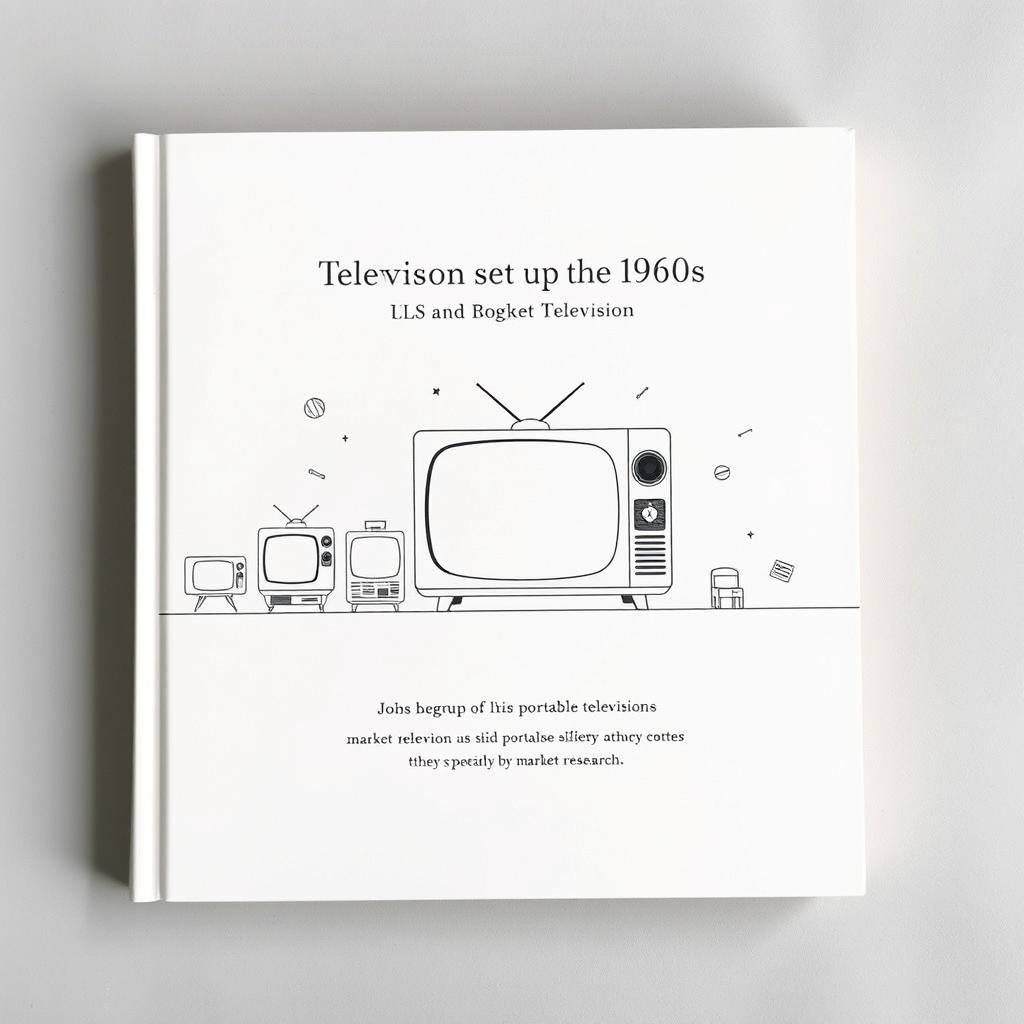 A minimalist book cover illustrating the historical evolution of the television set up to the 1960s, with a focus on market research related to portable televisions