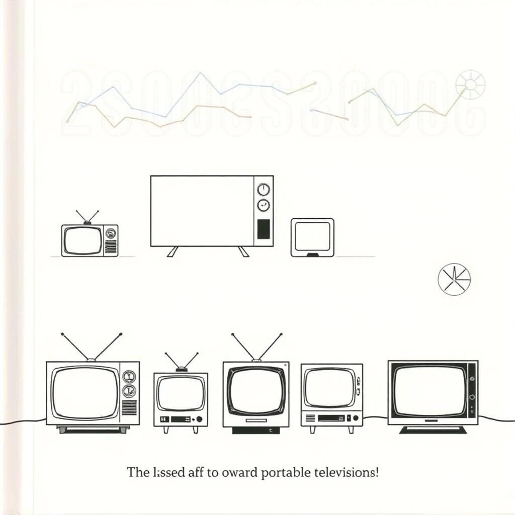 A minimalist book cover capturing the historical evolution of television from its inception to the 1960s, emphasizing market research on portable televisions
