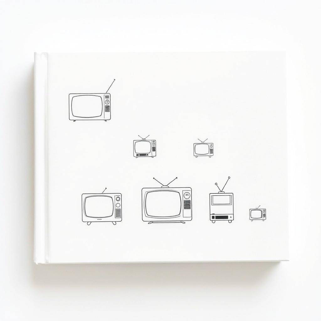 A minimalist book cover representing the historical evolution of television from its beginnings to the 1960s, specifically highlighting market research on portable televisions