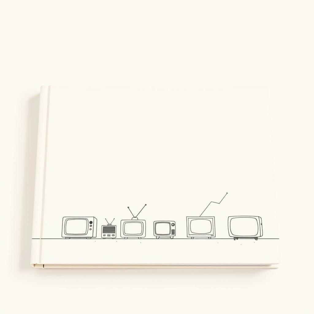 A minimalist book cover illustrating the historical evolution of television from its inception to the 1960s, with a specific focus on market research for portable televisions
