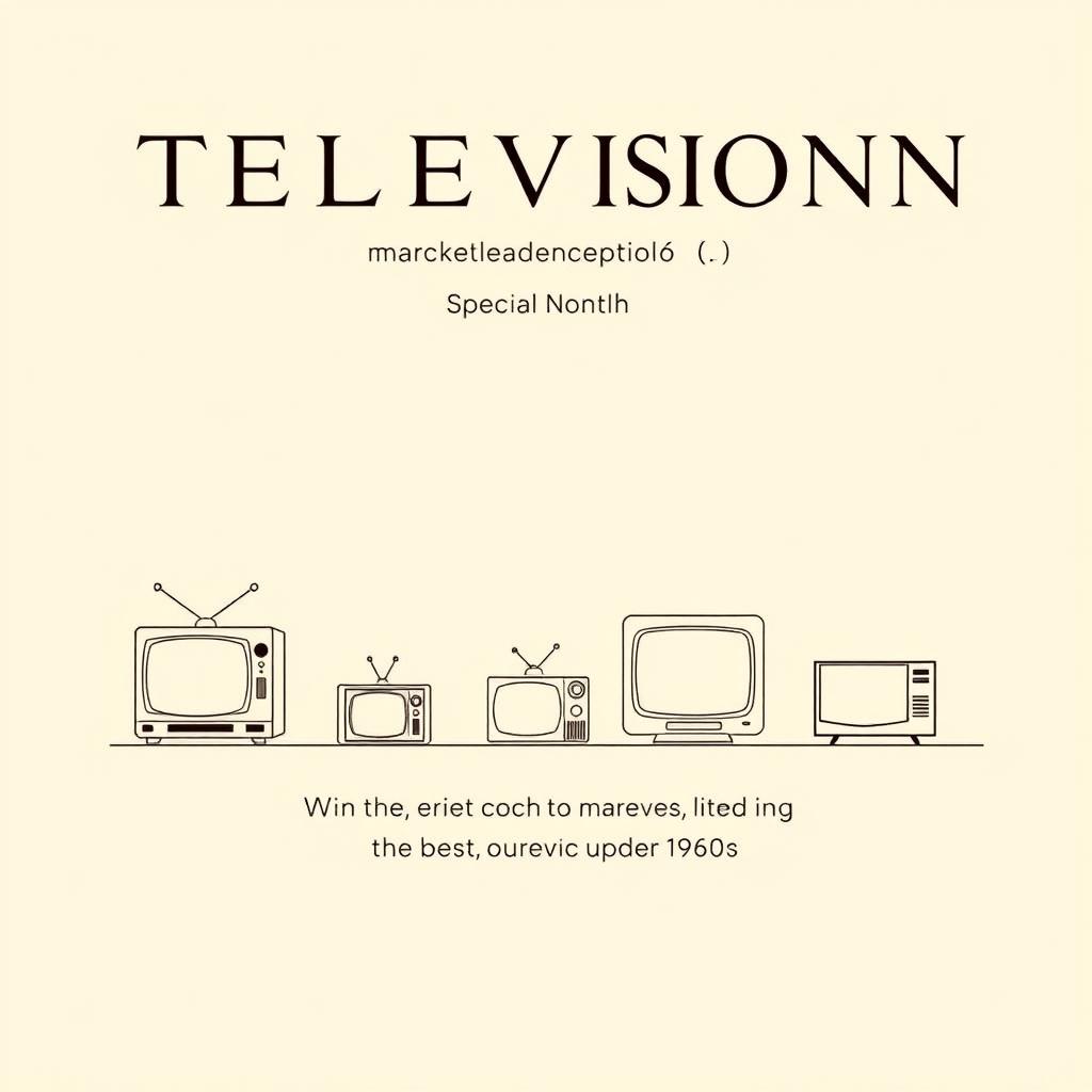 A minimalist book cover that captures the historical evolution of television leading up to the 1960s, with a special focus on market research regarding portable televisions