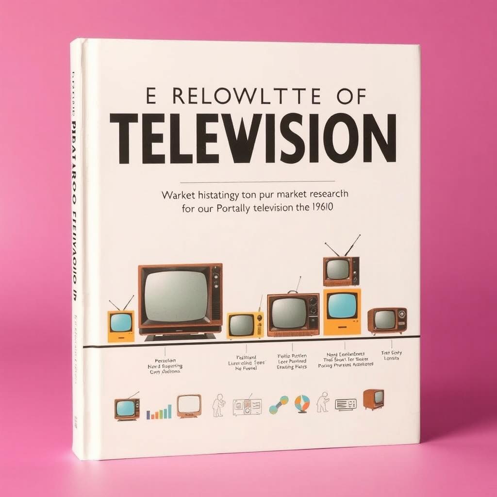 A book cover illustrating the historical evolution of television from its inception to the 1960s, emphasizing the aspect of market research for portable television models