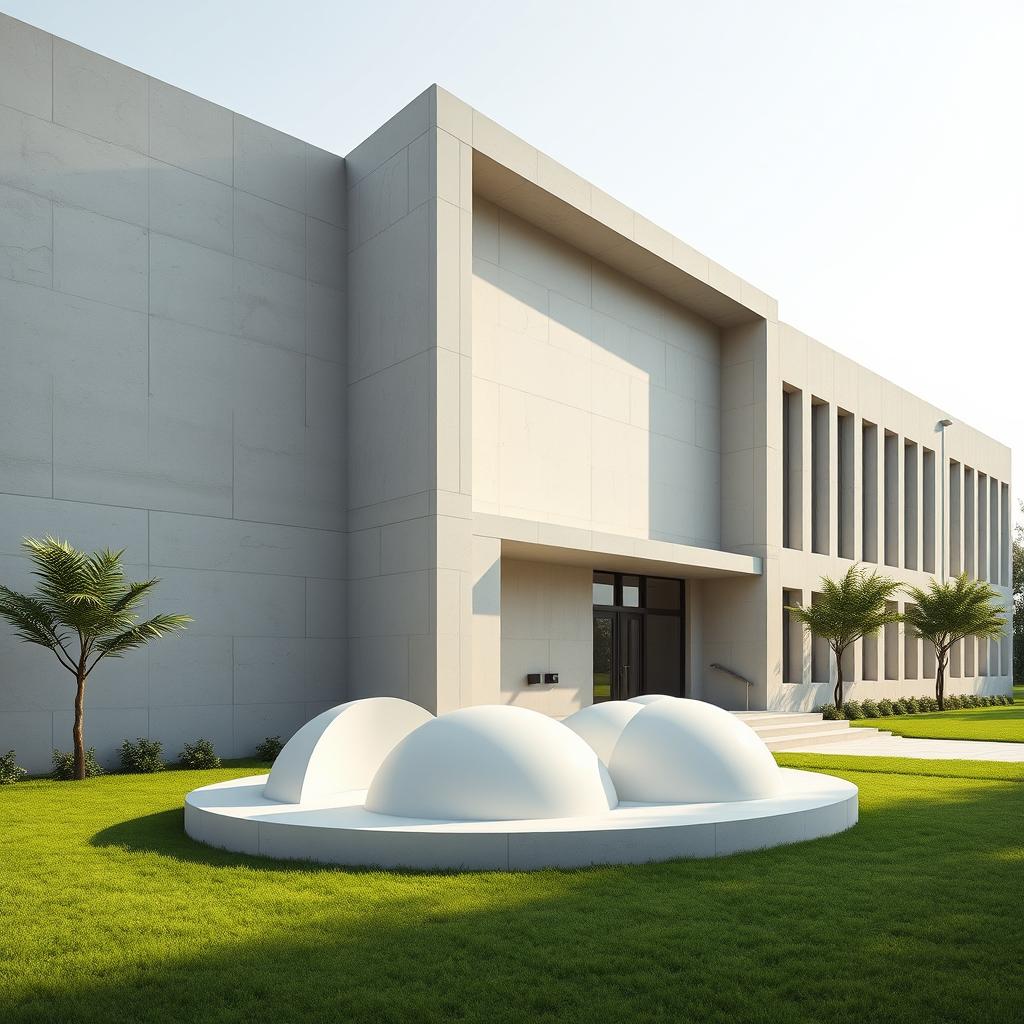 A beautifully redesigned facade of a single-story university building with a height of 6 meters, inspired by modern Iranian architecture