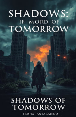 A dystopian landscape representing the themes of the book titled 'SHADOWS OF TOMORROW' by Trisha Tanaya Sahoo