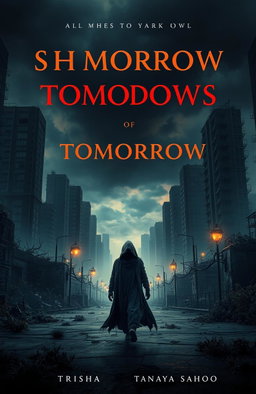 A dystopian landscape representing the themes of the book titled 'SHADOWS OF TOMORROW' by Trisha Tanaya Sahoo