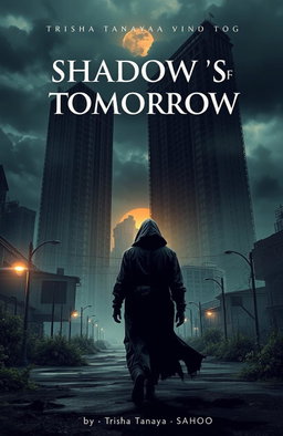 A dystopian landscape representing the themes of the book titled 'SHADOWS OF TOMORROW' by Trisha Tanaya Sahoo