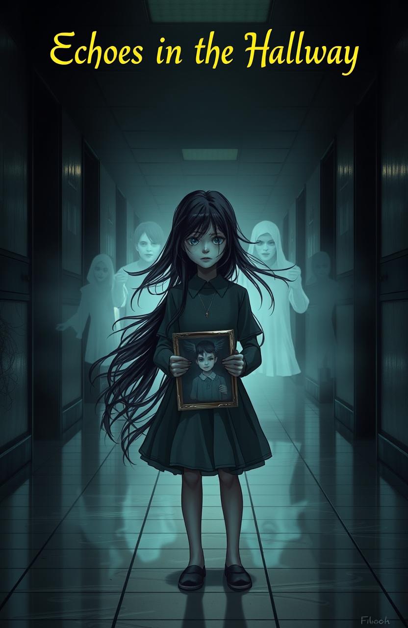 A hauntingly beautiful scene set in a dimly lit school hallway filled with echoes of the past