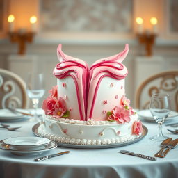 A playful and whimsical cake designed to resemble female anatomy, specifically a stylized representation of a vulva