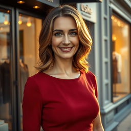 A stunning Russian woman aged 40-45, radiating charm and elegance