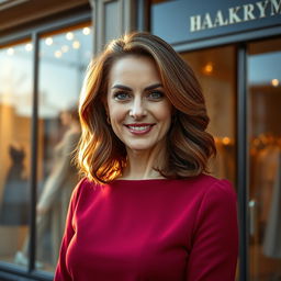 A stunning Russian woman aged 40-45, radiating charm and elegance