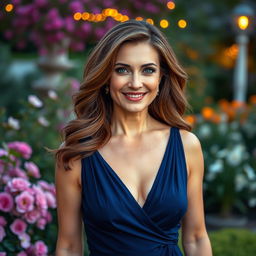 A beautiful Russian woman aged 40-45, radiating grace and sophistication