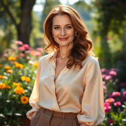 A beautiful Russian woman aged 40-45, embodying grace and sophistication