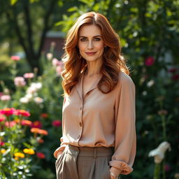 A beautiful Russian woman aged 40-45, embodying grace and sophistication