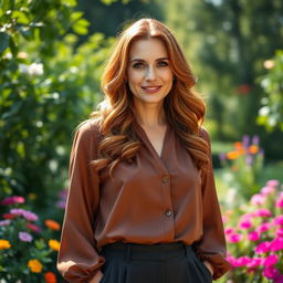 A beautiful Russian woman aged 40-45, embodying grace and sophistication