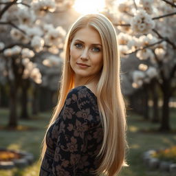 A beautiful Russian woman aged 40-45, radiating elegance and sophistication
