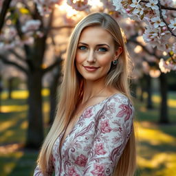A beautiful Russian woman aged 40-45, radiating elegance and sophistication