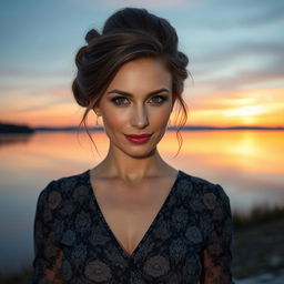 A beautiful Russian woman aged 40-45, embodying grace and charm