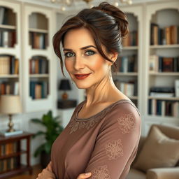 A beautiful Russian woman aged 40-45, showcasing elegance and maturity