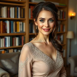 A beautiful Russian woman aged 40-45, showcasing elegance and maturity