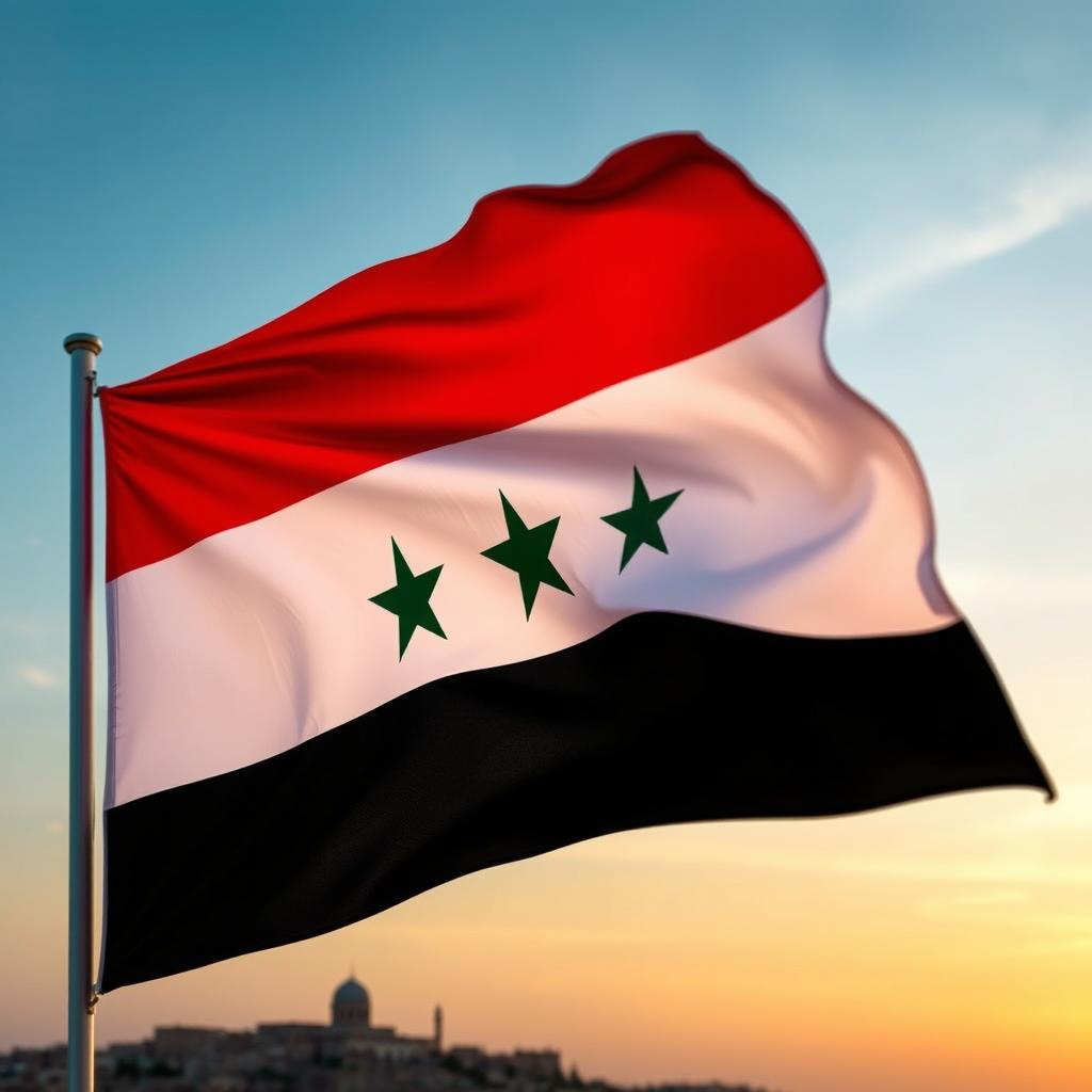 A detailed representation of the Syrian flag featuring its three horizontal stripes: red at the top, white in the middle, and black at the bottom