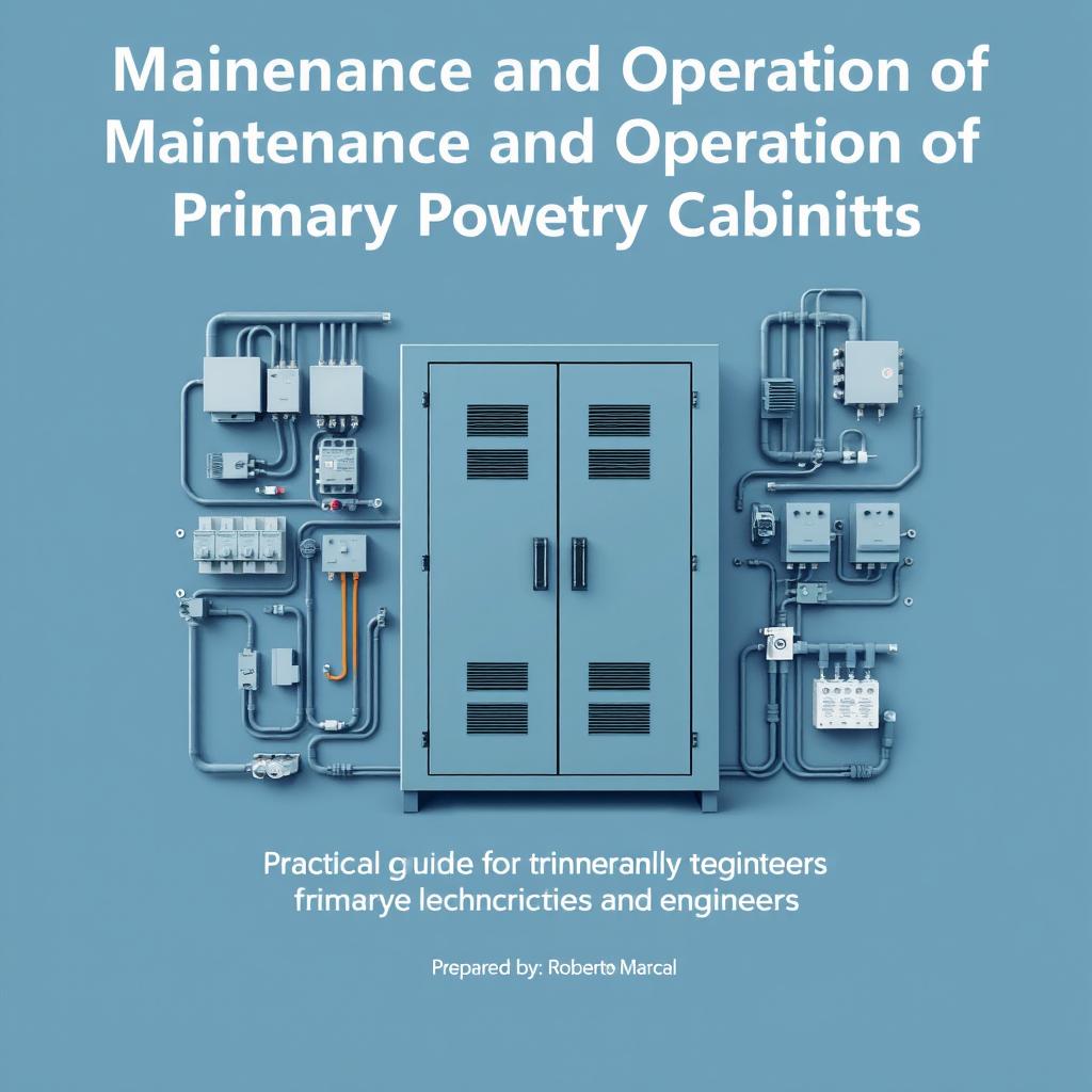 A professional booklet cover design for the title 'Maintenance and Operation of Primary Power Entry Cabinets' with the subtitle 'Practical Guide for Technicians and Engineers'