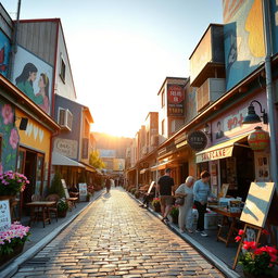 A stunning image of the vibrant and artistic streets of Ihwa Mural Village in Seoul, South Korea, showcasing colorful murals, painted walls, and artistic installations