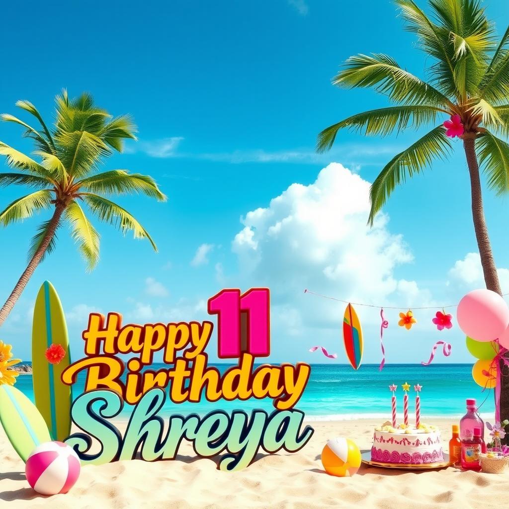 A festive birthday scene for a girl named Shreya, celebrating her 11th birthday