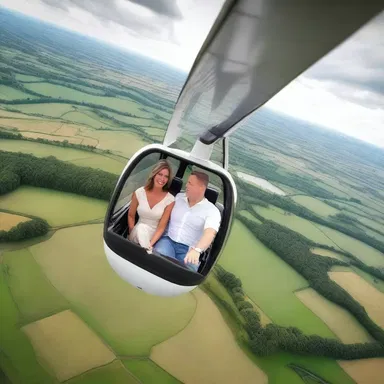 The couple enjoyed a romantic flight in the air lane over the picturesque countryside.